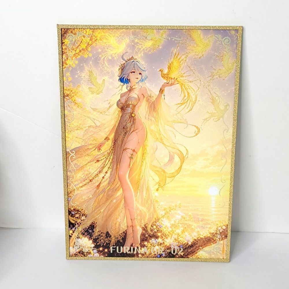 Furina Holo Gold Double Sided Waifu Card Anime Girl Wall Art Oversized Board A4